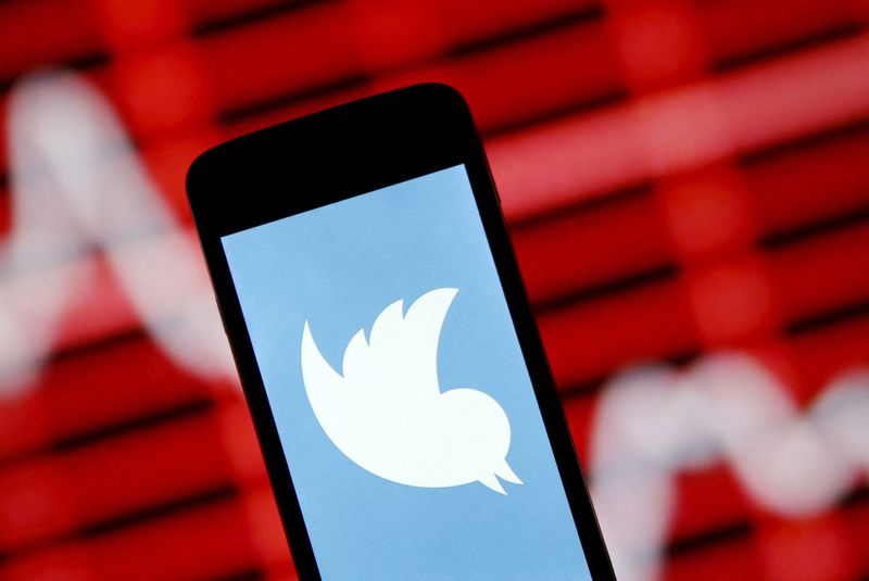 © Reuters. FOTO DE ARCHIVO: El logo de Twitter se muestra en un smartphone frente a un gráfico de acciones mostrado en la ciudad central bosnia de Zenica, Bosnia y Herzegovina, en esta foto ilustrativa del 29 de abril de 2015.  REUTERS/Dado Ruvic