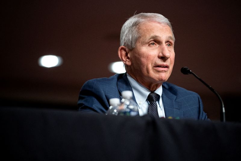 &copy; Reuters. FILE PHOTO: Dr. Anthony Fauci, director of the National Institute of Allergy and Infectious Diseases, answers questions during a Senate Health, Education, Labor, and Pensions Committee hearing to examine the federal response to the coronavirus disease (CO