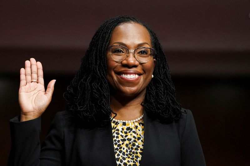 &copy; Reuters. FILE PHOTO: Ketanji Brown Jackson, nominated to be a U.S. Circuit Judge for the District of Columbia Circuit, is sworn in to testify before a Senate Judiciary Committee hearing on pending judicial nominations on Capitol Hill in Washington, U.S., April 28,