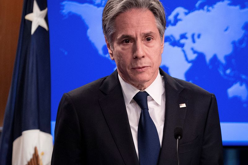 © Reuters. U.S. Secretary of State Antony Blinken speaks about Russia and Ukraine during a briefing at the State Department in Washington, U.S., January 26, 2022. Brendan Smialowski/Pool via REUTERS