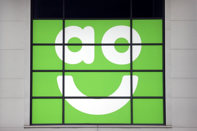 &copy; Reuters. FILE PHOTO: A sign of AO is pictured outside the distribution centre in Crewe, Cheshire, Britain November 24, 2020. REUTERS/Carl Recine