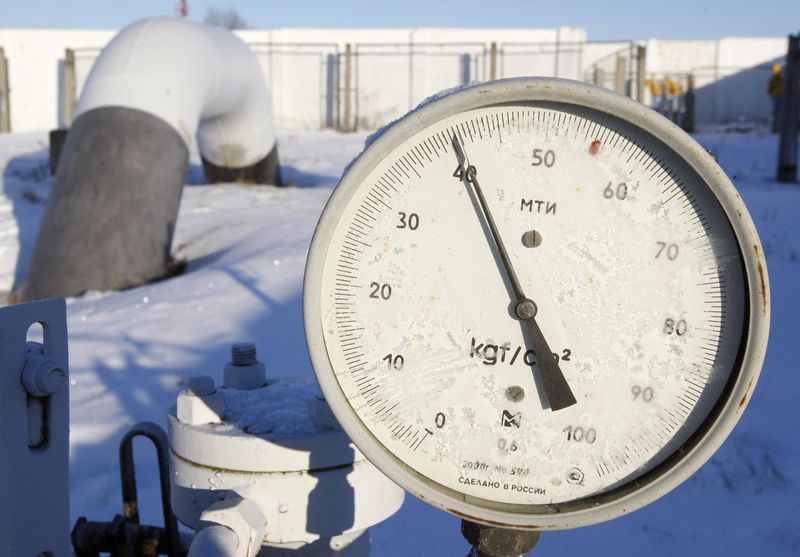 &copy; Reuters. A pressure gauge is seen at a Ukrainian gas compressor station in the village of Boyarka near the capital Kiev January 2, 2009. Russia cut off the gas to its neighbour Ukraine on Thursday after a contract dispute but increased supplies to other European s