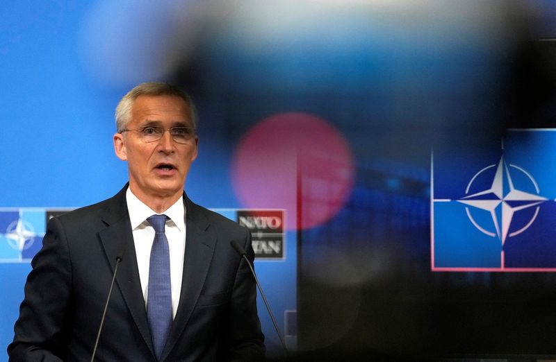 &copy; Reuters. NATO Secretary General Jens Stoltenberg speaks during a news conference after a meeting of national security advisors at NATO headquarters in Brussels, Belgium October 7, 2021. Virginia Mayo/Pool via REUTERS