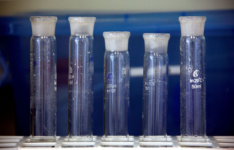 &copy; Reuters. FILE PHOTO: Containers are seen in a laboratory in an enzyme factory of Danish biopharmaceutical company Novozymes in Beijing, China May 24, 2011.  REUTERS/David Gray/File Photo