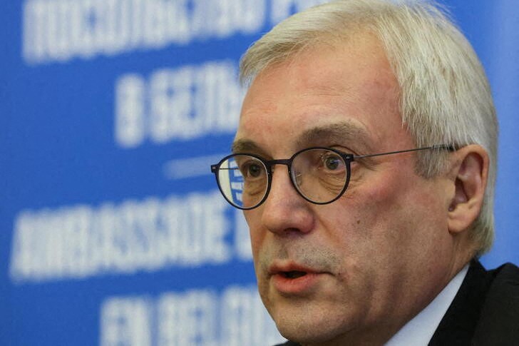 &copy; Reuters. Russia's Deputy Foreign Minister Alexander Grushko gives a news conference after a meeting at NATO headquarters between Russian ministers and alliance diplomats, at the Russian embassy, in Brussels, Belgium January 12, 2022. REUTERS/Yves Herman 