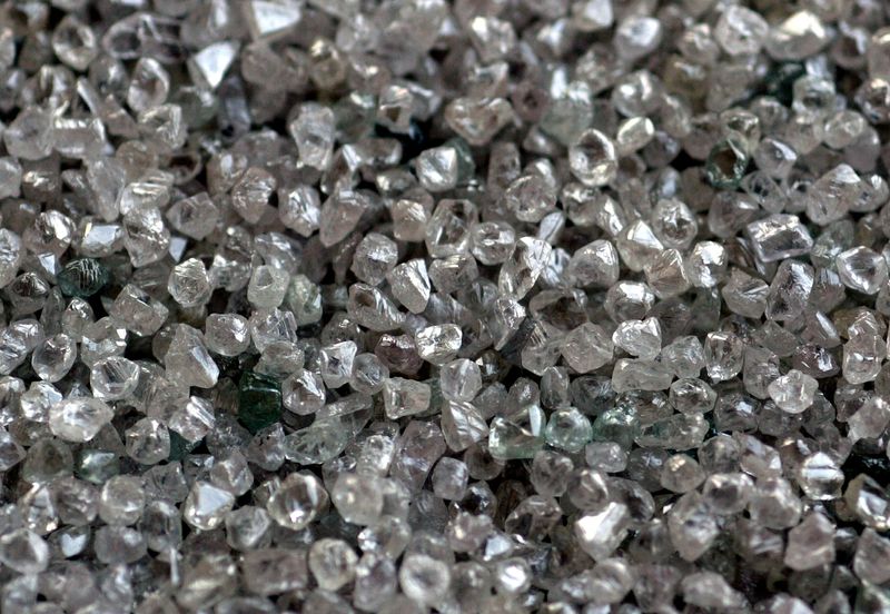 &copy; Reuters. FILE PHOTO: Rough diamonds during their sorting process are seen at the Botswana Diamond Valuing Company in Gaborone, Botswana, August 26, 2004. REUTERS/Juda Ngwenya