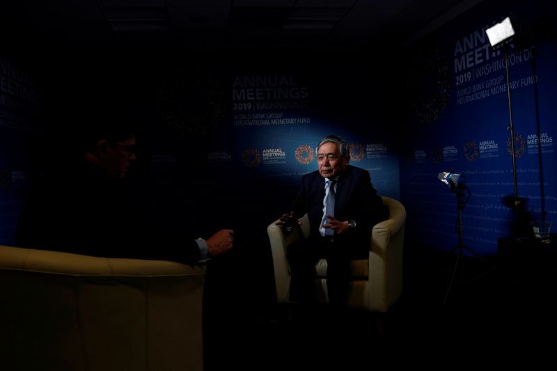 &copy; Reuters. FILE PHOTO: Bank of Japan (BOJ) Governor Haruhiko Kuroda, speaks during an interview with Reuters in Washington, U.S. October 19, 2019. REUTERS/Carlos Jasso