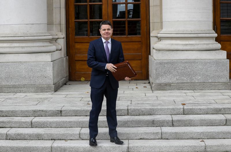 &copy; Reuters. FILE PHOTO: Irish Finance Minister Paschal Donohoe presents Budget 2020 at Government Buildings in Dublin, Ireland October 8, 2019. REUTERS/Lorraine O'Sullivan