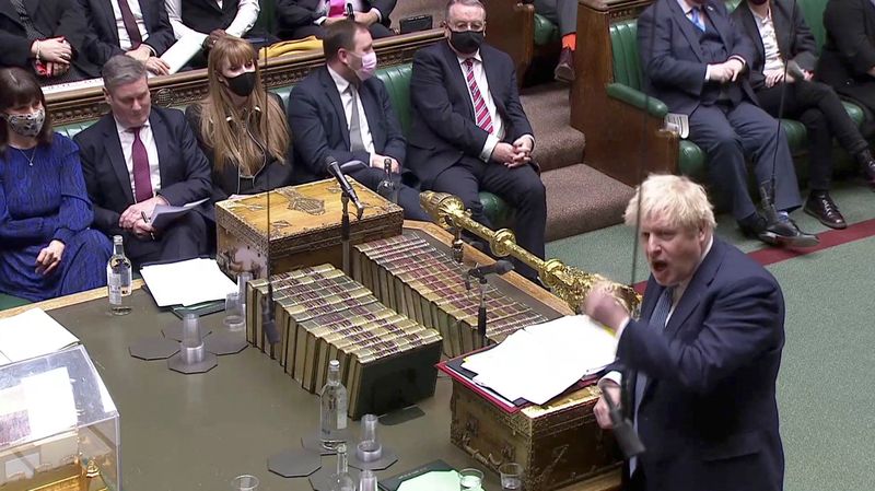 &copy; Reuters. FILE PHOTO: British Prime Minister Boris Johnson speaks during the weekly question time debate at Parliament in London, Britain, February 2, 2022, in this screen grab taken from video. Reuters TV via REUTERS 