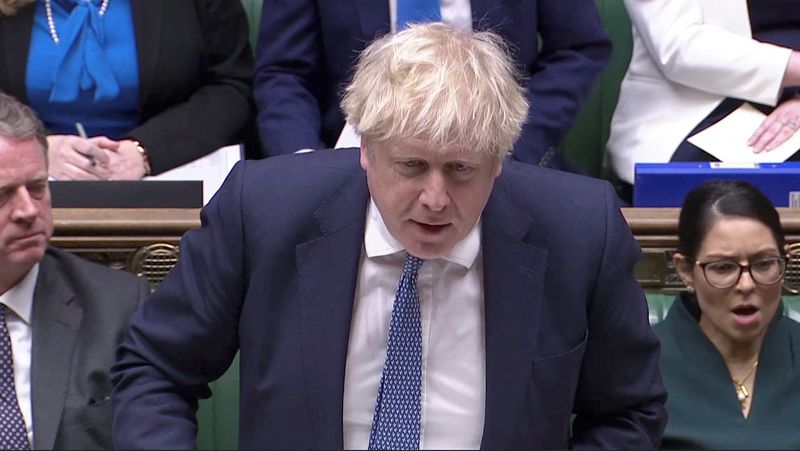 &copy; Reuters. British Prime Minister Boris Johnson speaks during the weekly question time debate at Parliament in London, Britain, February 2, 2022, in this screen grab taken from video. Reuters TV via REUTERS  