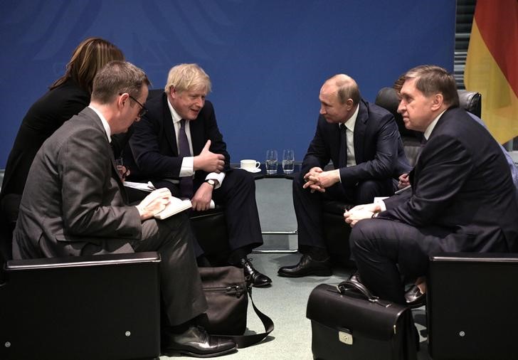 &copy; Reuters. Russia's President Vladimir Putin and Britain's Prime Minister Boris Johnson meet on sideline of the Libya summit in Berlin, Germany January 19, 2020.  Sputnik/Aleksey Nikolskyi/Kremlin via REUTERS ATTENTION EDITORS - THIS IMAGE WAS PROVIDED BY A THIRD PA