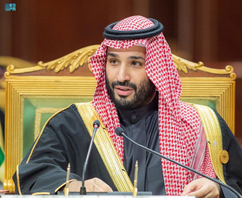 &copy; Reuters. FILE PHOTO: Saudi Crown Prince Mohammed bin Salman speaks during the Gulf Summit in Riyadh, Saudi Arabia, December 14, 2021. Bandar Saudi Press Agency/Handout via REUTERS 