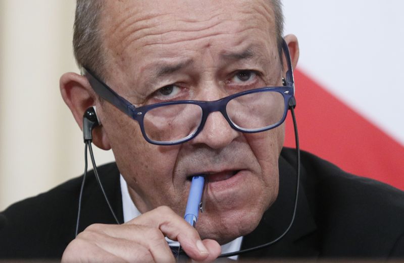&copy; Reuters. French Foreign Minister Jean-Yves Le Drian attends a news conference following the talks with his Russian counterpart Sergei Lavrov in Moscow, Russia September 8, 2017. REUTERS/Maxim Shemetov