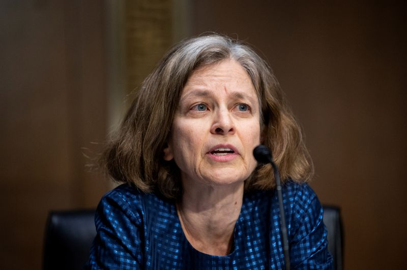 &copy; Reuters. Sarah Bloom Raskin, nominated to be vice chairman for supervision and a member of the Federal Reserve Board of Governors, speaks during a Senate Banking, Housing and Urban Affairs Committee confirmation hearing on Capitol Hill in Washington, D.C., U.S. Fe