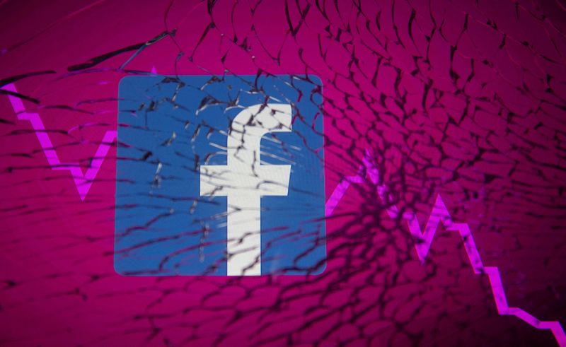 &copy; Reuters. FILE PHOTO: Facebook logo and stock graph are displayed through broken glass in this illustration taken October 4, 2021. REUTERS/Dado Ruvic/Illustration/File Photo