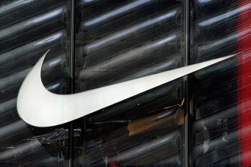 &copy; Reuters. FILE PHOTO: The Nike swoosh logo is seen outside the store on 5th Avenue in New York, New York, U.S., March 19, 2019. REUTERS/Carlo Allegri/File Photo
