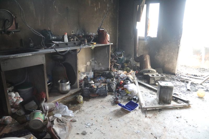 © Reuters. Interior of a building destroyed in the aftermath of a counter-terrorism mission conducted by the U.S. Special Operations Forces is seen in Atmeh, Syria, February 3, 2022. Mohamed Al-Daher/Handout via REUTERS 