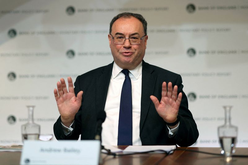 &copy; Reuters. FILE PHOTO: Governor of the Bank of England Andrew Bailey speaks during a news conference at Bank of England in London, Britain February 3, 2022. Dan Kitwood/Pool via REUTERS