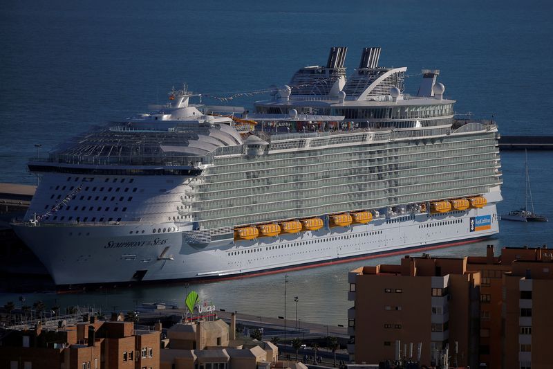 &copy; Reuters. FILE PHOTO: A view of the world's largest cruise ship of Royal Caribbean Cruises, the 362-metre-long Symphony of the Seas, during its world presentation ceremony, berthed at a port in Malaga, Spain March 27, 2018. REUTERS/Jon Nazca/File Photo