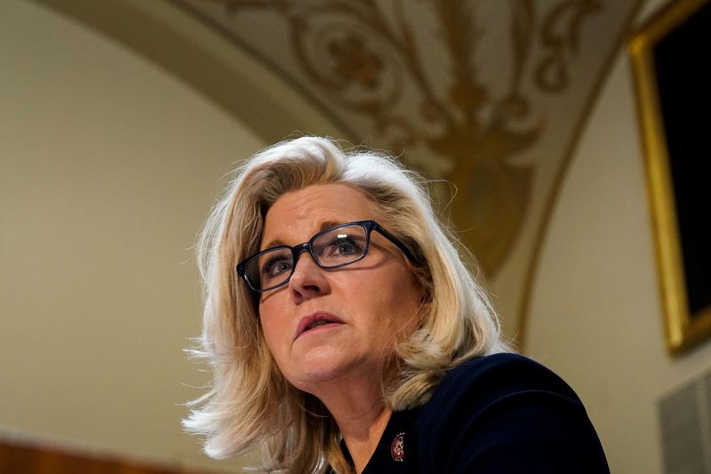 &copy; Reuters. FILE PHOTO: U.S. Representative Liz Cheney (R-WY) testifies before the House Rules Committee about the January 6th Select Committee recommendation that the House hold Mark Meadows in criminal contempt of Congress at the U.S. Capitol building in Washington