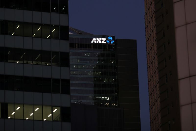 &copy; Reuters. FILE PHOTO: Office buildings and the ANZ logo are seen amidst the easing of the coronavirus disease (COVID-19) restrictions in the Central Business District of Sydney, Australia, June 3, 2020. REUTERS/Loren Elliott