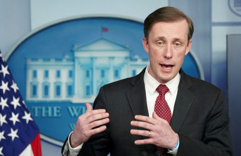 &copy; Reuters. FILE PHOTO: U.S. National security adviser Jake Sullivan speaks during a press briefing at the White House in Washington, U.S., January 13, 2022. REUTERS/Kevin Lamarque