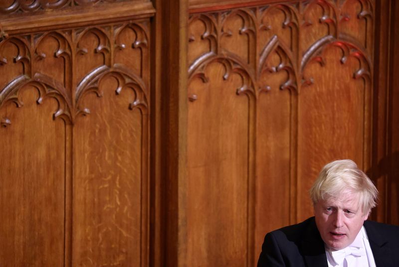 &copy; Reuters. FILE PHOTO: Britain's Prime Minister Boris Johnson attends the annual Lord Mayor's Banquet at Guildhall in London, Britain, November 15, 2021. REUTERS/Tom Nicholson