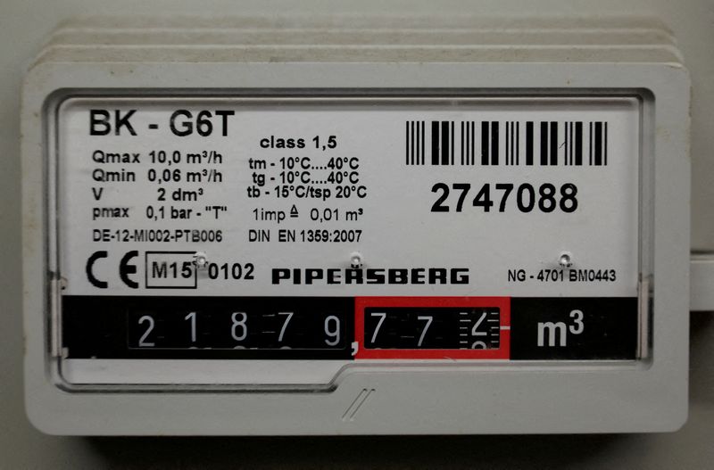 &copy; Reuters. FILE PHOTO: A gas meter is pictured in the cellar of a home in Bad Honnef, near Bonn, Germany, January 4, 2022 as energy costs in the EU reach new levels. REUTERS/Wolfgang Rattay