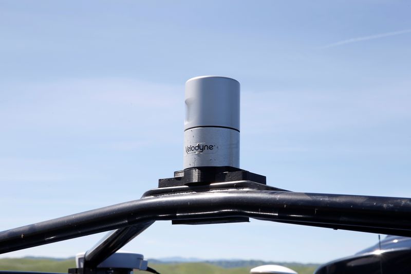 &copy; Reuters. FILE PHOTO: A Velodyne LiDAR sensor is seen mounted on a self-driving vehicle during a self-racing cars event at Thunderhill Raceway in Willows, California, U.S., April 1, 2017. REUTERS/Stephen Lam