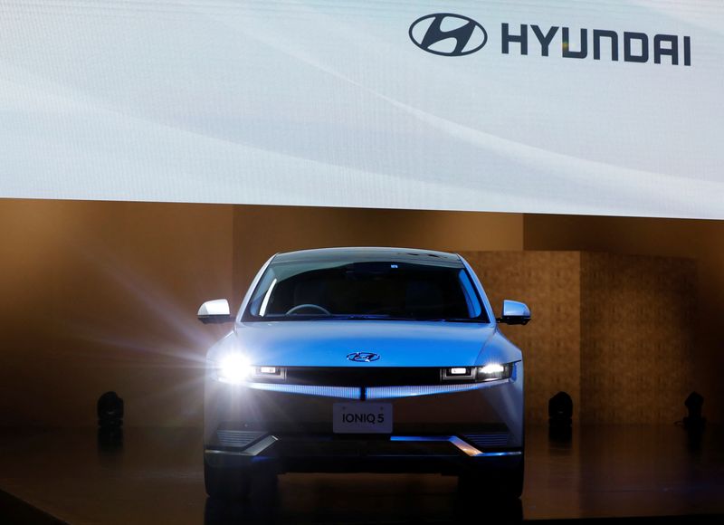 &copy; Reuters. Hyundai Motor's IONIQ 5 displays at Hyundai Mobility Japan's news conference in Tokyo, Japan, February 8, 2022. REUTERS/Kim Kyung-Hoon