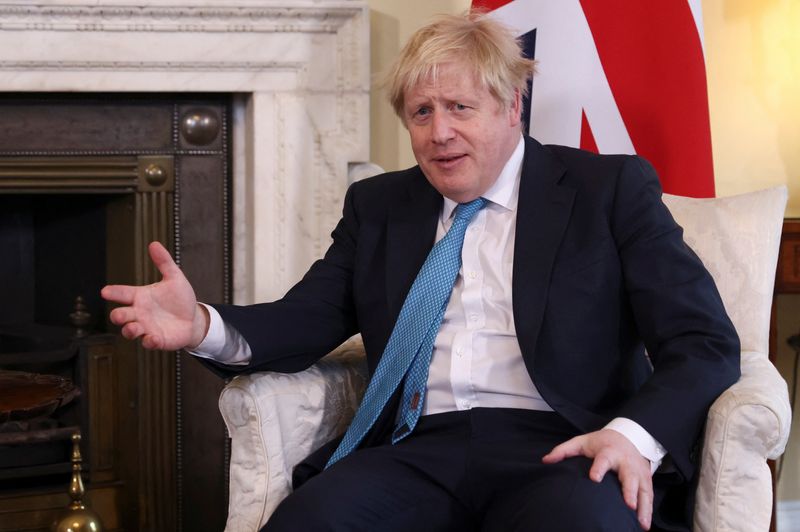 &copy; Reuters. British Prime Minister Boris Johnson gestures during a meeting with Lithuanian Prime Minister Ingrida Simonyte (not pictured) at Downing Street in London, Britain, February 8, 2022. REUTERS/Tom Nicholson/Pool