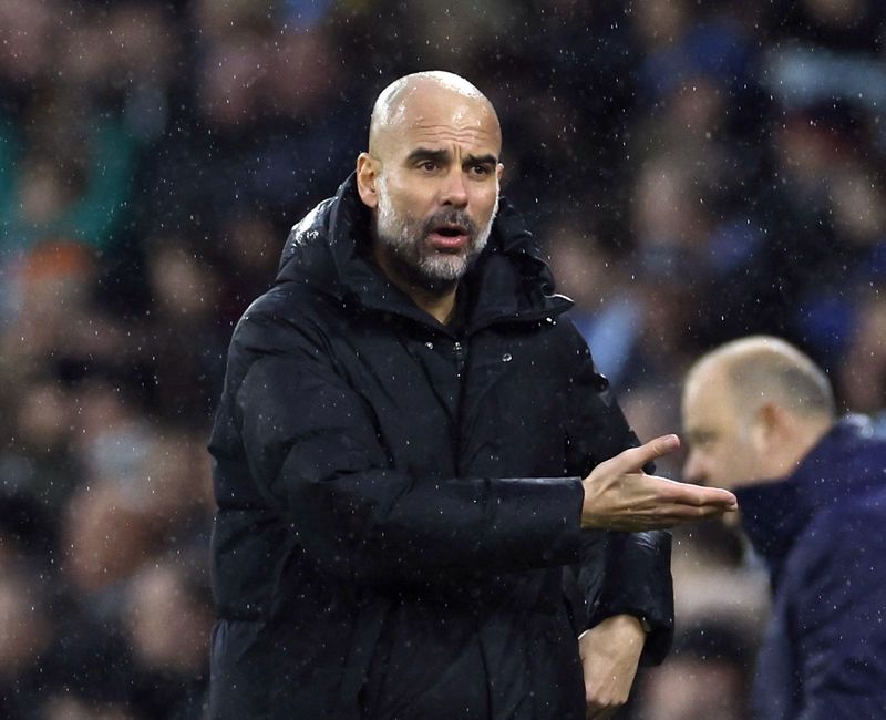 &copy; Reuters. Pep Guardiola durante partida do Manchester City contra o Fullham pela Copa da Inglaterra
05/02/2022 Action Images via Reuters/Jason Cairnduff