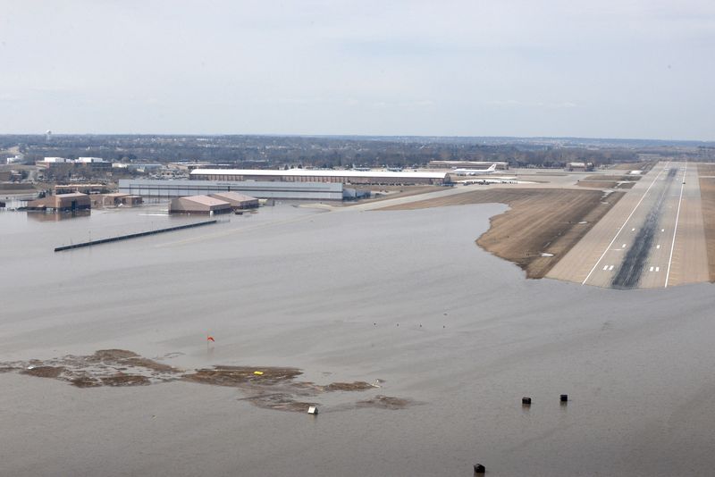 &copy; Reuters. FILE PHOTO: Offutt Air Force Base and the surrounding areas affected by flood waters are seen in this aerial photo taken in Nebraska, U.S., on March 16, 2019.  Courtesy Rachelle Blake/U.S. Air Force/Handout via REUTERS 