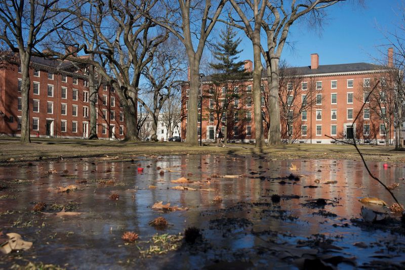 &copy; Reuters. FILE PHOTO: Buildings in Harvard Yard are reflected in frozen puddle at Harvard University in Cambridge, Massachusetts January 20, 2015.   REUTERS/Brian Snyder//File Photo