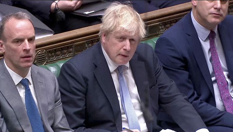 &copy; Reuters. British Prime Minister Boris Johnson attends the weekly question time debate at Parliament in London, Britain, February 9, 2022, in this screen grab taken from video. Reuters TV via REUTERS 
