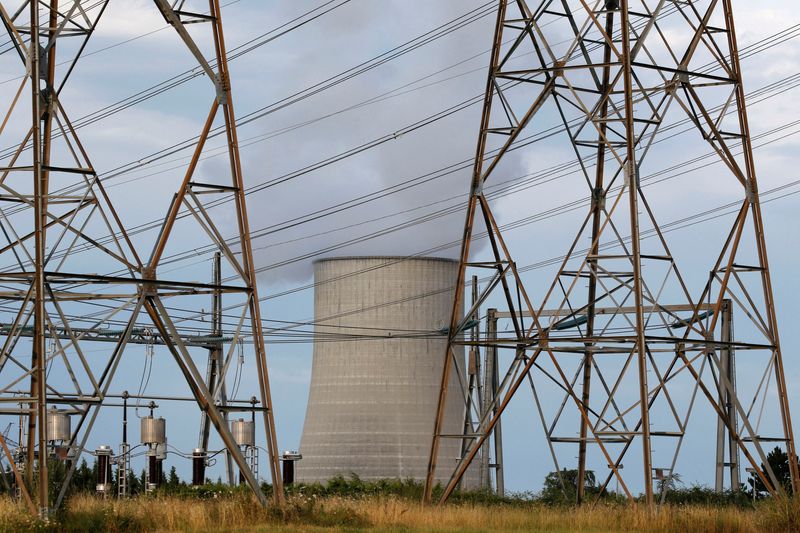 &copy; Reuters. FILE PHOTO: High-tension electrical power lines are seen near the Golfech nuclear plant on the border of the Garonne River between Agen and Toulouse, France, July 18, 2018. REUTERS/Regis Duvignau/File Photo