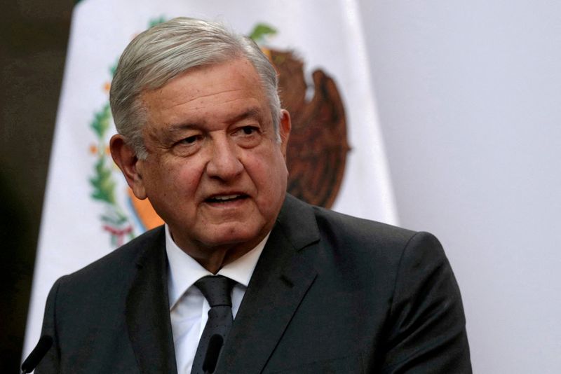 &copy; Reuters. FILE PHOTO: Mexico's President Andres Manuel Lopez Obrador addresses the nation on his second anniversary as the President of Mexico, at the National Palace in Mexico City, Mexico, December 1, 2020.  REUTERS/Henry Romero/File Photo 