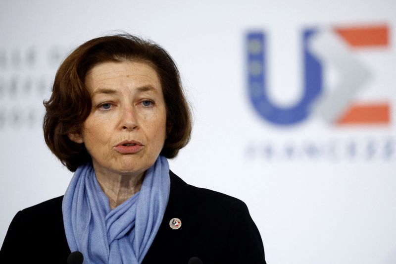 &copy; Reuters. FILE PHOTO: French Defence Minister Florence Parly speaks during a joint news conference with  High Representative of the European Union for Foreign Affairs and Security Policy Josep Borrell (not seen) in Brest, western France, January 13, 2022. REUTERS/S