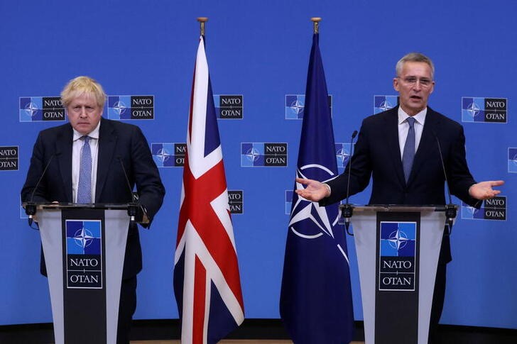&copy; Reuters. British Prime Minister Boris Johnson and NATO Secretary General Jens Stoltenberg hold a joint news conference at NATO headquarters, in Brussels, Belgium February 10, 2022. REUTERS/Yves Herman