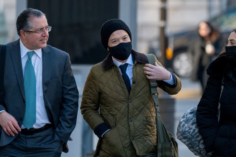 &copy; Reuters. FILE PHOTO: Ex-Goldman Sachs banker Roger Ng arrives at federal court for the jury selection process for his trial in New York, U.S., February 8, 2022. REUTERS/ David Dee Delgado/File Photo