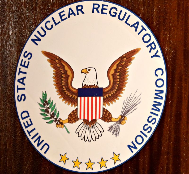 &copy; Reuters. FILE PHOTO - The logo of the U.S. Nuclear Regulatory Commission is shown on the podium during a public meeting hosted by the  U.S. Nuclear Regulatory Commission to discuss issues surrounding the decommissioning of the reactors at the San Onofre Nuclear Ge