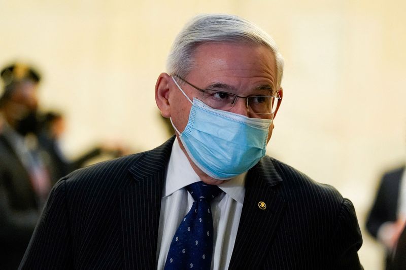 &copy; Reuters. FILE PHOTO: U.S. Senator Bob Menendez (D-NJ) arrives to a Senate Democratic lunch to discuss the party's push to enact voting rights legislation and possible changes to Senate rules, on Capitol Hill in Washington, U.S., January 13, 2022. REUTERS/Elizabeth