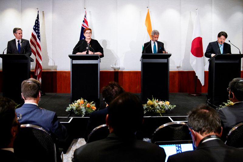 &copy; Reuters. Reunião dos ministros das Relações Exteriores do Quad (EUA. Austrália, Índia e Japão) em Melbourne
11/02/2022 REUTERS/Sandra Sanders