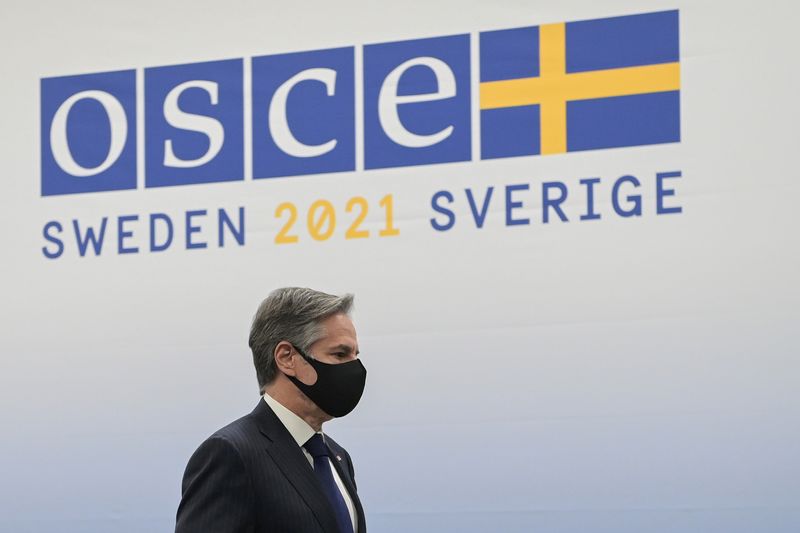 &copy; Reuters. FILE PHOTO: U.S. Secretary of State Antony Blinken arrives to address a press conference during a ministerial council meeting of the Organisation for Security and Cooperation in Europe (OSCE) in Stockholm, Sweden, December 2, 2021. Jonathan Nackstrand/Poo