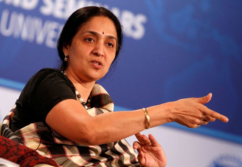 © Reuters. FILE PHOTO: Chitra Ramkrishna, Managing Director and CEO, National Stock Exchange (India), participates in The Future of Finance panel discussion during the IMF-World Bank annual meetings in Washington October 12, 2014. REUTERS/Yuri Gripas