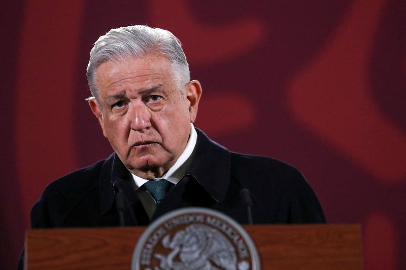 &copy; Reuters. FILE PHOTO: Mexico's President Andres Manuel Lopez Obrador looks on during a news conference at the National Palace in Mexico City, Mexico, February 10, 2022. REUTERS/Edgard Garrido