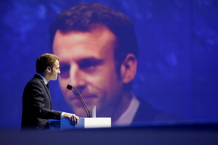 &copy; Reuters. France's President Emmanuel Macron speaks during the High Level Segment session of the One Ocean Summit, which seeks to raise the international community's ambitions to protect sea life, cut plastic pollution and tackle the impact of climate change, in Br