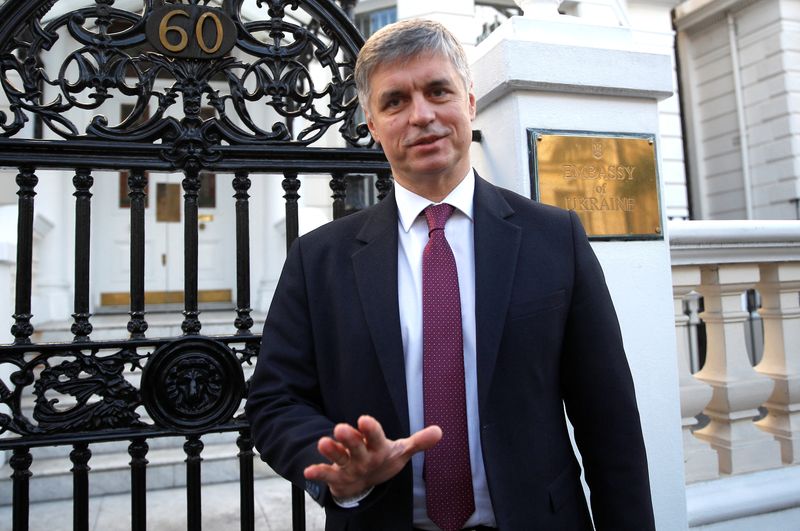 &copy; Reuters. Ukraine's ambassador to Britain, Vadym Prystaiko, arrives at the Ukraine embassy in London, Britain, February 14, 2022.  REUTERS/Peter Nicholls
