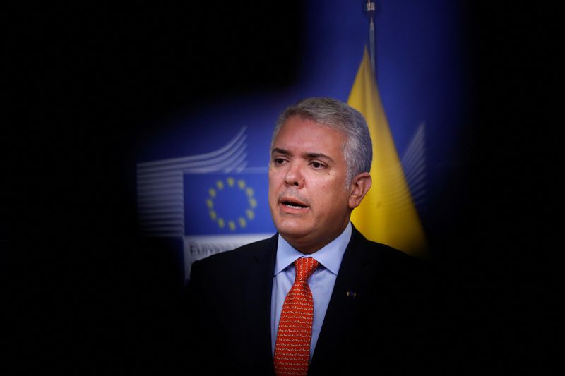 &copy; Reuters. Presidente da Colômbia, Iván Duque
14/02/2022. REUTERS/Johanna Geron/Pool