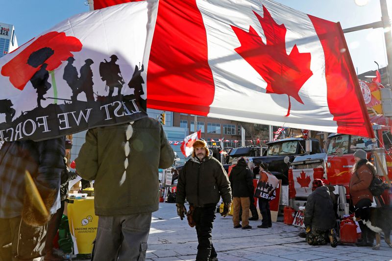 &copy; Reuters. Protestos de caminhoneiros em Ottawa, no Canadá
14/02/2022
REUTERS/Chris Helgren